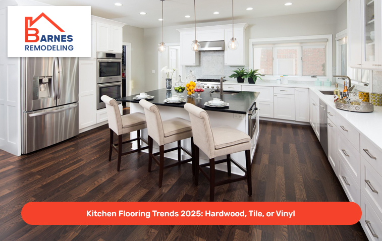 Modern kitchen with hardwood flooring trend for 2025