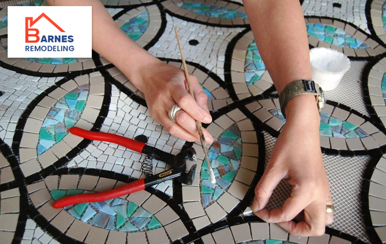 Close-up of colorful terrazzo material showcasing different textures.